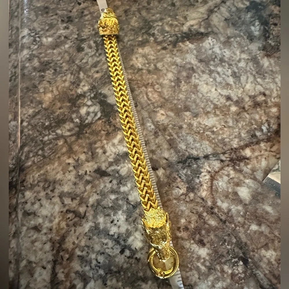 NEW 14k gold Titanium Wolf Head Franco Link Bracelet Mens